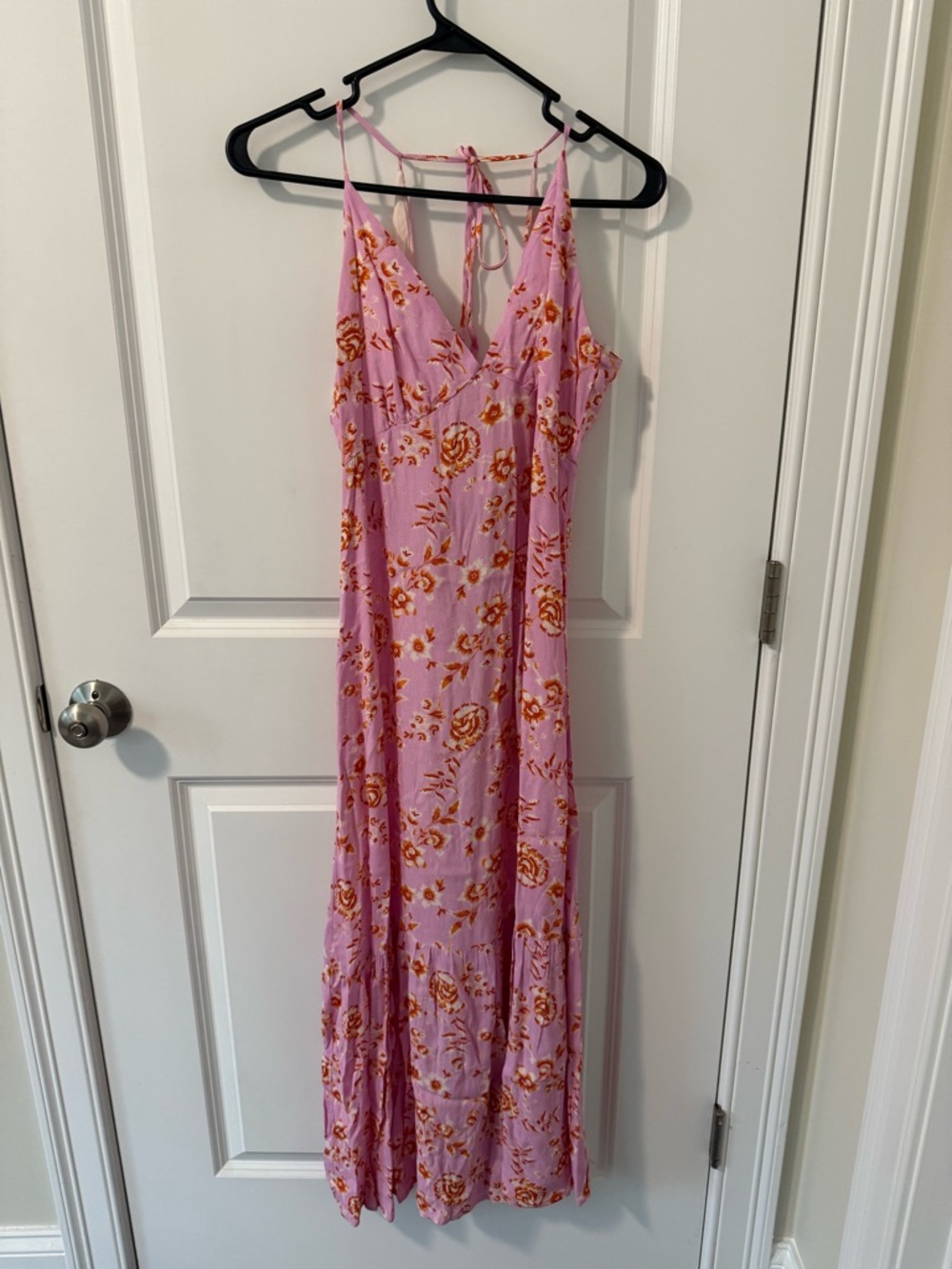 Pink Floral Maxi Dress with Spaghetti Straps